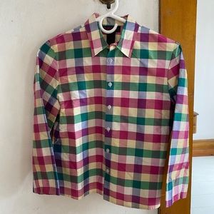 Vintage Ralph Lauren Bright Multicolor Checkered Silk Button Down Dress Shirt